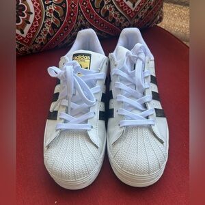 Adidas White Sneakers with Black Stripes